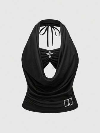 J-Fashion Plus Size Women Cross Decorated Square Neck Fashion Halter Top