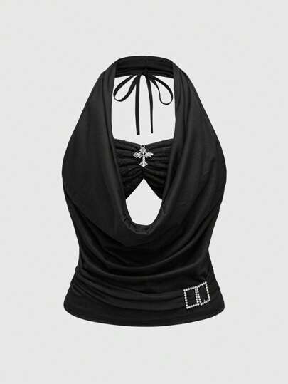 J-Fashion Plus Size Women Cross Decorated Square Neck Fashion Halter Top