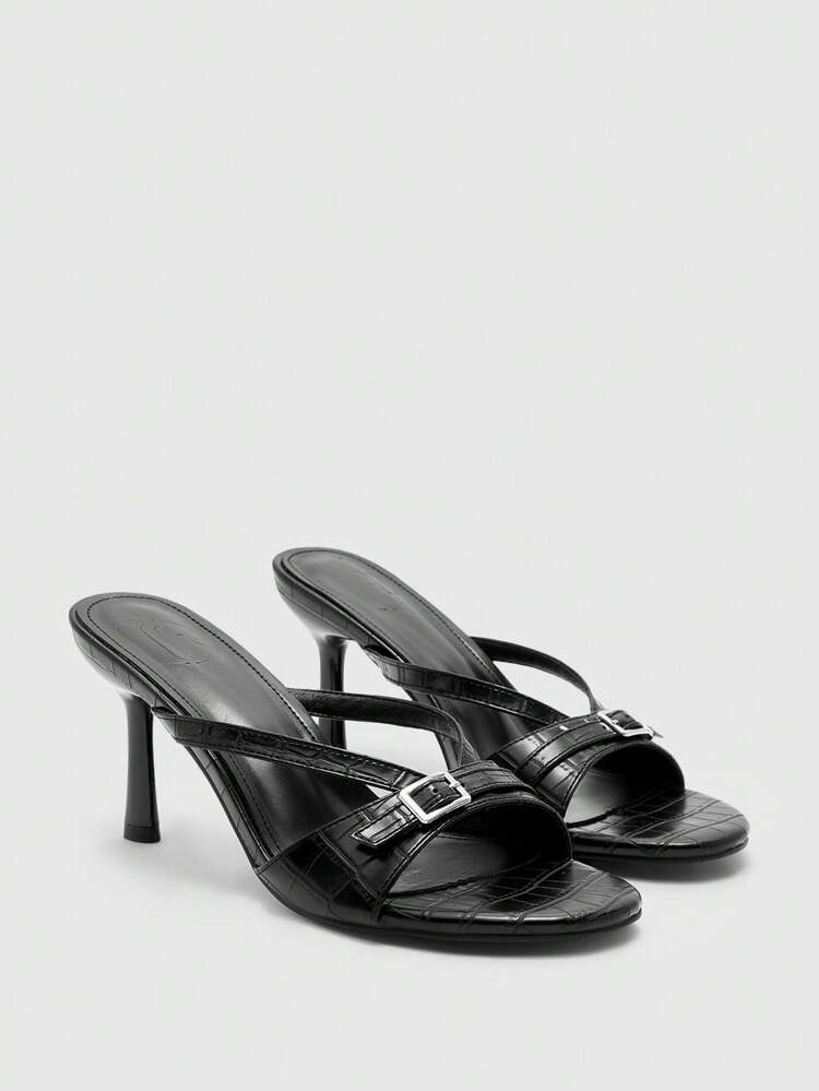 CUCCOO BIZCHIC Women's Peep Toe Stiletto High Heel Sandals, Sexy Elegant Fashion Solid Color Black Buckle Closure, Suitable For Dresses, Party, Outdoor, Spring/Summer