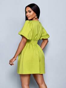 SOLERSUN 女士夏季灯笼袖褶皱连身裤 - 綠色 - 查看 2