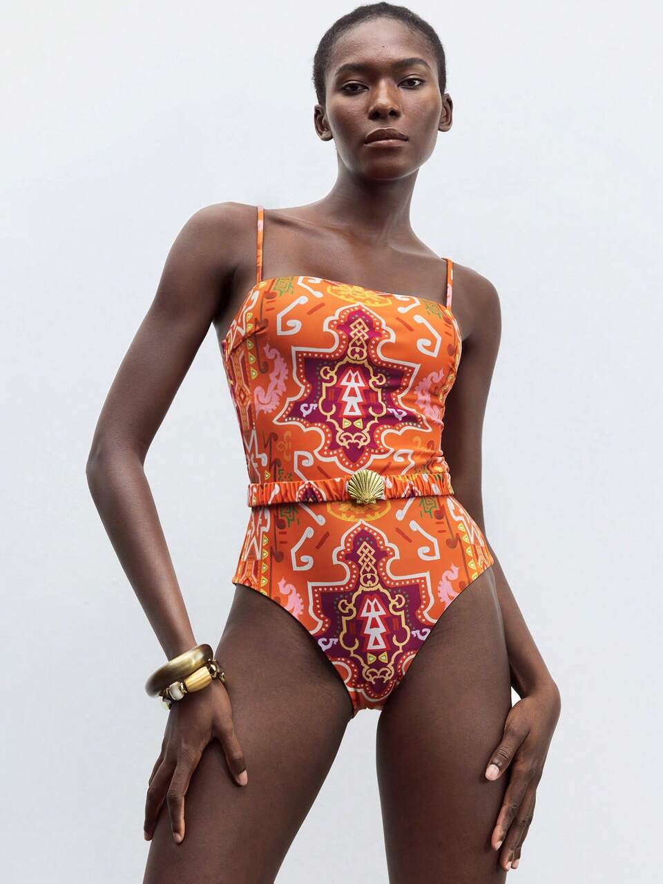 SHEIN Maija Women's Vintage Floral Print Spaghetti Strap One Piece Swimsuit, Summer