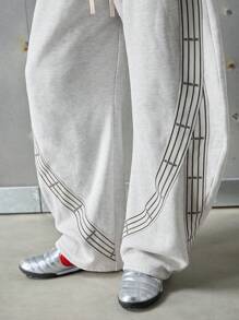 NEON BLANC Quần nỉ dài dệt kim kẻ caro cạp đôi thời trang đường phố cho nam, trang phục đường phố thiết yếu, cho phong cách Rave - Đỏ và trắng - Xem 6