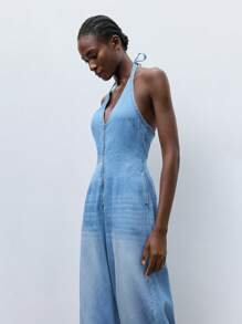 Maija 女式蓝色牛仔无袖吊带连体裤 - 淺色水洗藍 - 查看 7