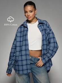 MISSGUIDED Oversized Plaid Button Down Shirt Long Sleeve Boyfriend Style Flannel Top Fall Winter Layering Piece Casual Streetwear Basic Collar Weekend Fashion