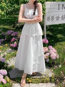 DAZY 2pcs Women Hollow Out Sling Skirt Set, Spring/Summer - White - View 2