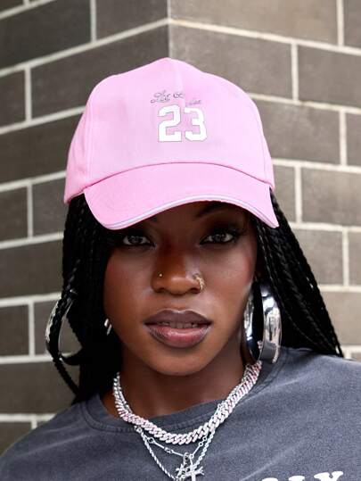 Kawaii 1pc Fashionable Minimalist Pink Number & English Letter Pattern Comfortable Sun Protective Versatile Women Baseball Cap