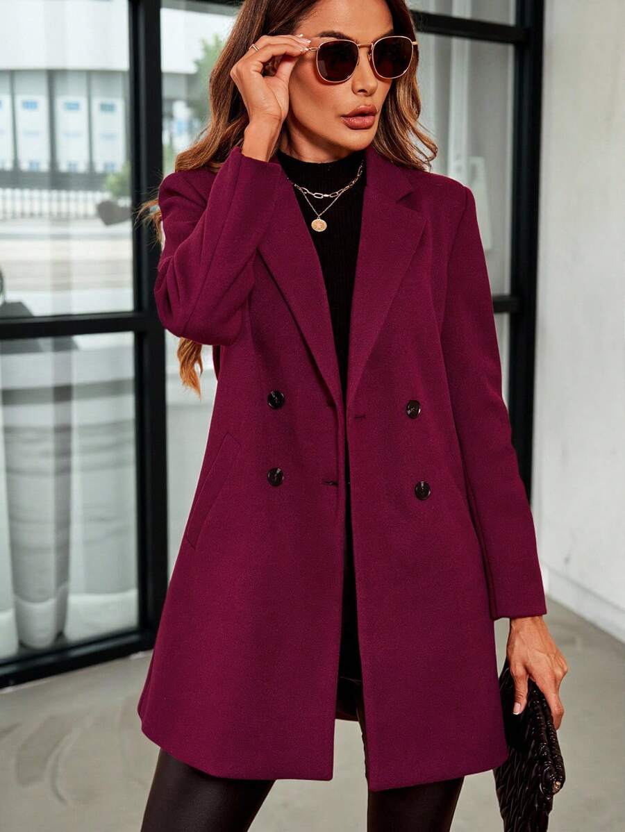 SHEIN 秋冬翻领双排扣大衣