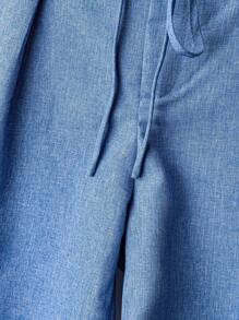 GlowEve Women's Spring/Summer Casual Two-Tone Fabric Tie Front Wide Leg Suit Pants - Blue - View 3