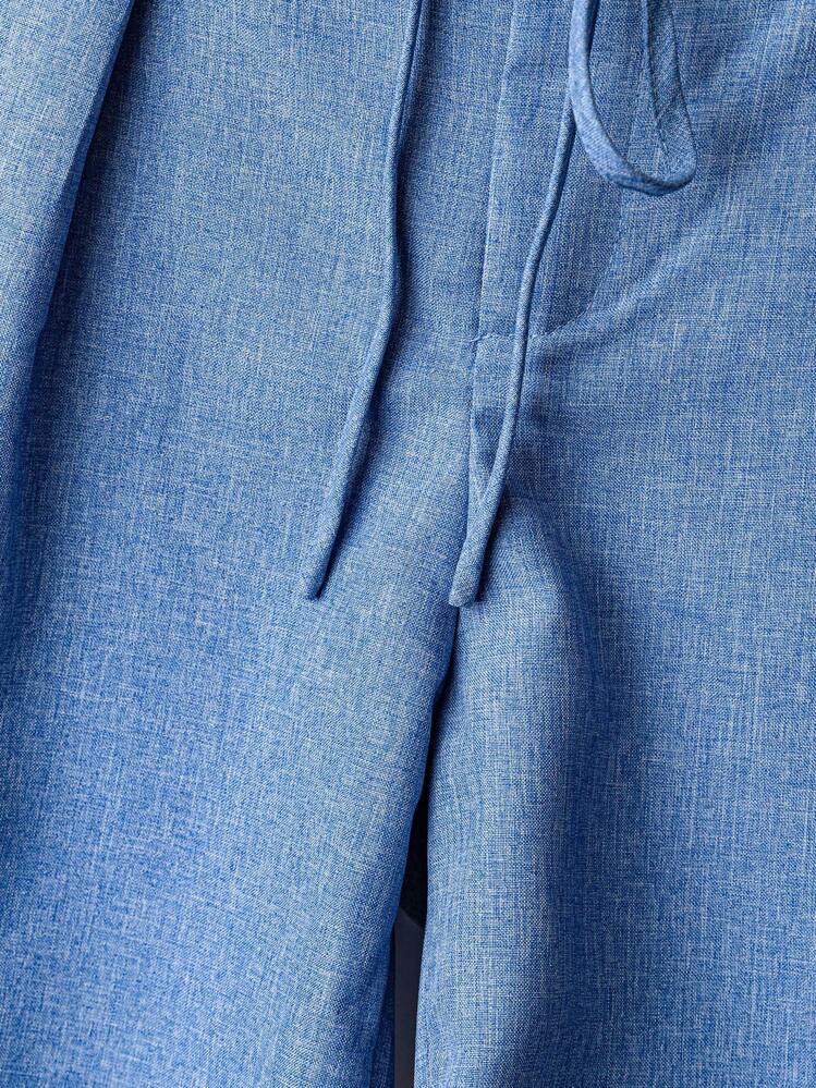 GlowEve Pantalon casual à jambes larges avec lien noué en tissu bicolore pour femmes, pour le printemps/été - Bleu azur - Voir 3