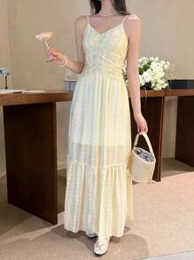 SHEIN LUNE Women's Ruffle Cami Waisted Maxi Casual Dress - Butter Yellow - View 1