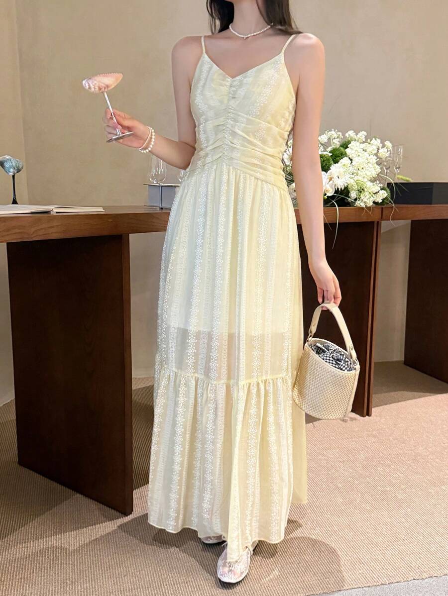 SHEIN LUNE Women's Ruffle Cami Waisted Maxi Casual Dress - Butter Yellow - View 1