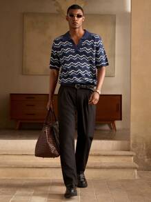 Manfinity BRENVOR قميص بولو مُنسوج مخطط أنيق بأسلوب جنوب فرنسا الصيفي الكاجوال للرجال