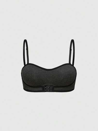 Women's Solid Color Casual Camisole Bra With Front Clasp, Black