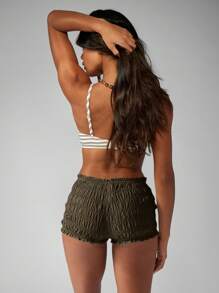 MISSGUIDED Shirred Ruffle Hotpants High Waisted Elastic Beach Lounge Shorts Festival Summer Holiday Party Casual Boho Shorts