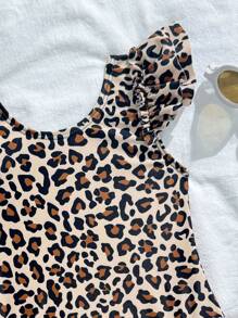 SHEIN Baby Girls Playful Leopard Print Swimsuit: Ruffle Trim Design Unlocks Fashionable Swimming For Babies In Summer - Multicolor - View 5