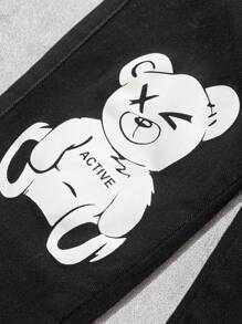 SHEIN Young Boys' Street Cool Bear And Letter Pattern High Elasticity Skinny Black Denim Overalls Jumpsuit ,Casual And Versatile For Young Boys Fall/Winter Clothes - Black - View 3