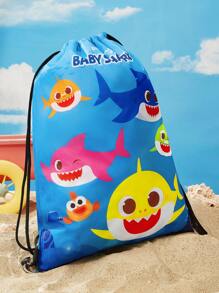 BABY SHARK X SHEIN 卡通图案涤纶抽绳背包，健身包，休闲包，旅行包，运动沙滩背包，男女皆宜 - 彩色 - 查看 2