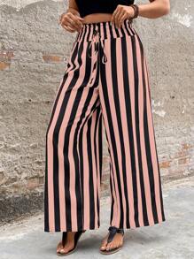 SHEIN LUNE 大码条纹裤，夏季时尚 - 藕粉色 - 查看 3