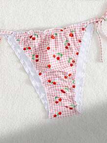 Swim Mod 2 Pieces Cherry Random Printed Tie Front Ruffled Swimsuit For Women For Summer Beach Vacation - Multicolor - View 6