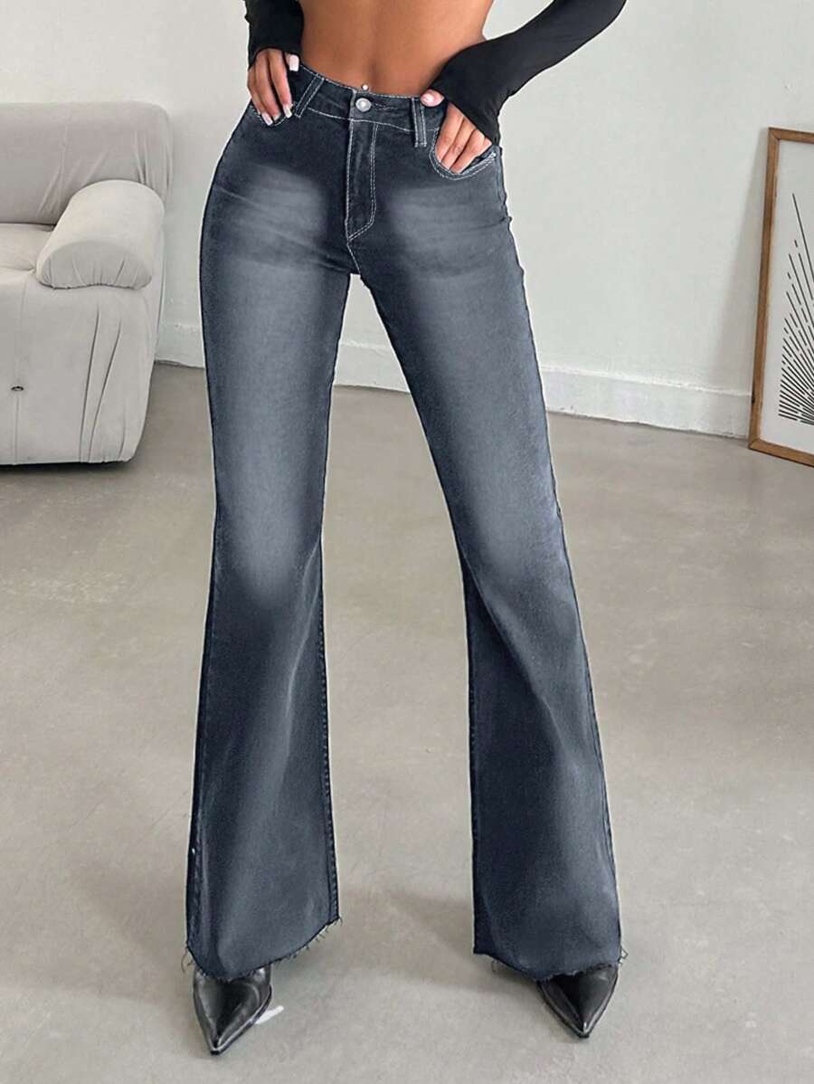 EURMUSE Slim Fit Flare Jeans For Women - Dark Grey - View 1