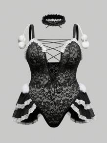 ROMWE Dark Gothic Lace Cosplay Sexy Dress - Black - View 5