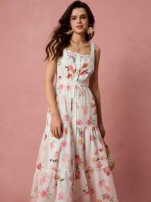 Enchnt Women's White Floral Summer Boho Holiday Tea Party Dress,Sweet&Elegant Lace Decor Cami Sun Dresses, Vacation&Wedding Guest Outfits - Multicolor - View 6
