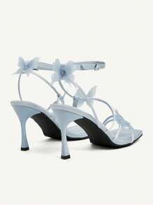 CUCCOO CHICEST 蝴蝶图案方头高跟女鞋 - 淺藍色 - 查看 11