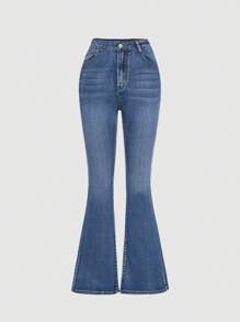 SHEIN Teen Girls Slant Pocket Flare Leg Jeans - Dark Wash - View 4