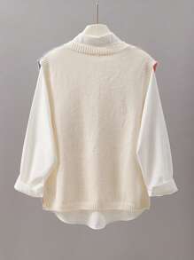 Franclia Asymmetrical Colorblock Casual Loose Women Pullover Sweater Vest, Spring And Autumn - Apricot - View 2
