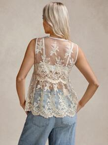 SHEIN LUNE Bohemian Clothes Beach Outfits For Woman Western Wear Women Sheer Top Women Tops - Khaki - View 2