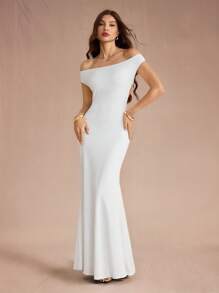 SHEIN Tall Váy dài bó sát hở lưng gợi cảm mùa cưới màu trắng cho nữ, tiệc hẹn hò phù hợp cho kỳ nghỉ hè - trắng - Xem 2