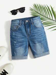 SHEIN Tween Boy Straight Leg Denim Shorts