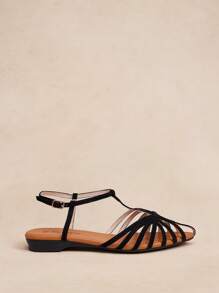 Rosivie 2025年新款镂空编织罗马凉鞋，女士平底封闭式鞋头带扣沙滩休闲鞋 - 黑色 - 查看 3