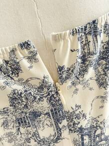 Vintamour 复古优雅女式长款花卉印花喇叭下摆连衣裙，修身花朵图案蓝色中长连衣裙，春夏婚礼宾客礼服女士夏季连衣裙女士节日服装毕业礼服度假服装女士节日服装女士生日礼服女士教师服装 - 藍色 - 查看 5