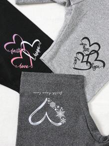 Quần legging vải dệt kim bo vừa vặn họa tiết trái tim cho bé gái, có màu xám nhạt, xám đậm và đen, thích hợp mặc thường ngày, du lịch, nghỉ dưỡng và tụ tập - Nhiều màu - Xem 5