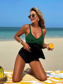 Swim Lushoire Women 2 Pieces Swimsuit, New Summer Vacation Elegant High-Waisted Shorts + Spaghetti Strap Bikini Top