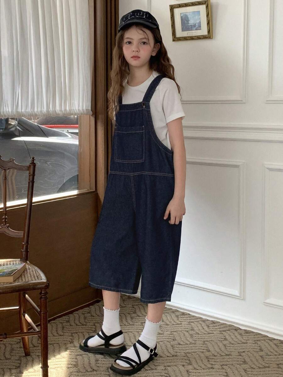 DAZY Denim-LatzJumpsuit für Tween-Mädchen mit dicken Trägern, ärmellos für den Sommer