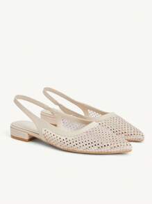 CUCCOO CHICEST 夏季新款闪亮水钻网眼面板尖头平底鞋，优雅时尚的女士网眼一脚蹬平底鞋，非常适合喝茶、约会、聚会、度假