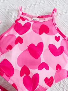 SHEIN 女婴可爱夏季碎花针织上衣和短裤两件套 - 彩色 - 查看 6