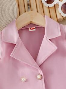 SHEIN 2件套女童红色无袖西装背心和阔腿百褶裤套装，优雅商务套装，时尚端庄的女童裤装套装，女童配套套装，女童吊带背心和阔腿裤套装，儿童百褶裙套装，幼儿女童百褶裤套装 - 粉色 - 查看 5