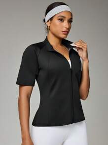 SHEIN Sports 女士运动运动夹克 - 黑色 - 查看 4