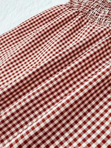 SHEIN Tween Girls' Minimalist Comfortable Plaid Backless Tie-Front Shirt