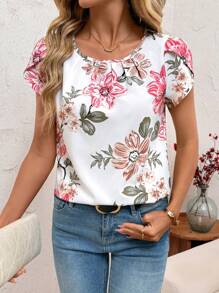 SHEIN Clasi 金色圆领褶袖褶饰衬衫，适合工作或聚会休闲 - 彩色 - 查看 6