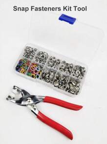 Set de 100 piezas de remaches a presión 9.5mm de 10 colores semi-coloreados con anillo de metal, botones pequeños con caja metálica hueca y herramienta de presión de alicates para costura