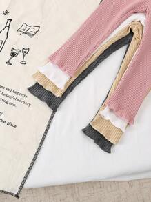 SHEIN Vintaside Kids 4pcs/Set Baby Girls' Ribbed Knit Leggings, Soft & Comfortable All-Match Daily Casual Solid Color Pants With Bow Decor, Winter - Multicolor - View 5