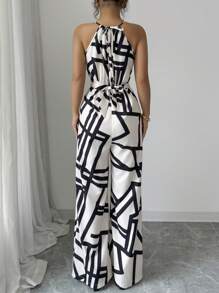 Elenzga Mono elegante envolvente de tela estampada para mujeres, adecuado para vacaciones y uso diario