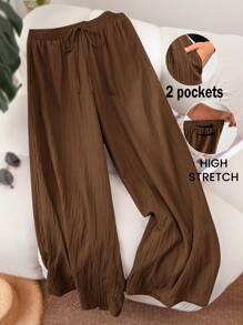 SHEIN CURVE+ Quần ống rộng thời trang công sở đi làm thanh lịch, quần túi, trang phục đi nghỉ mát bãi biển mùa hè/đồng quê/bãi biển/bãi biển, trang phục công sở nữ, quần ống rộng cho giáo viên quần ống rộng boho cỡ lớn quần ống rộng quần ống rộng quần đi biển cỡ lớn quần ống rộng - màu nâu - Xem 11