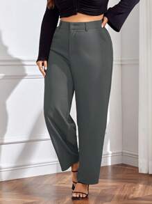 Firerie Women's Plus Size Simple Solid Color Slant Pocket Straight Casual Suit Pants In Spring To Summer - Grey - View 5