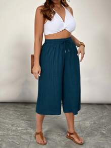 SHEIN VCAY Plus Size Solid Color Cropped Summer Pants