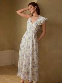 MOTF PREMIUM 满幅花卉印花贴花不对称肩部长裙 - 彩色 - 查看 4